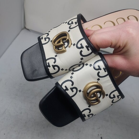 Gucci Jolie GG Marmont Slide Black White Sandal - Picture 10 of 11